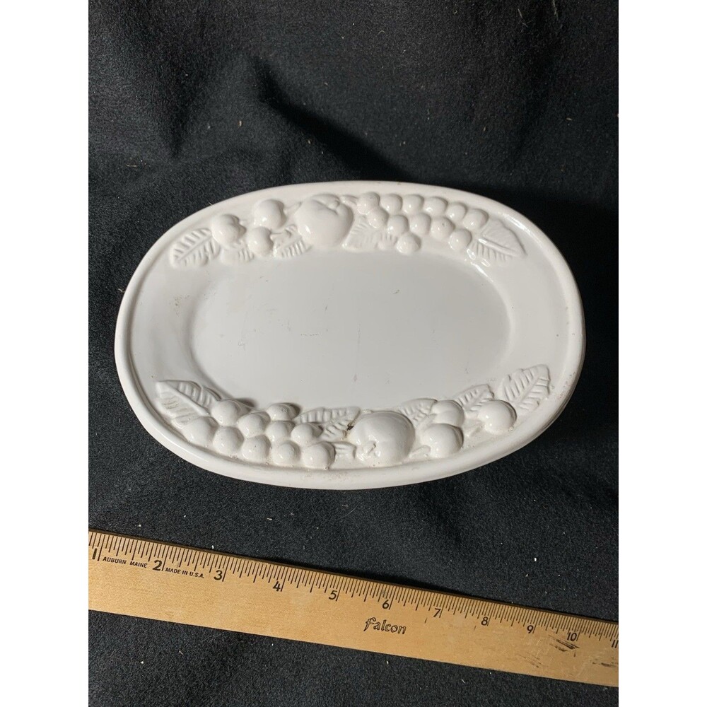 Vintage Patterned Bountiful Fruit 8.75 In White Oval Serving Platter Butter Dish